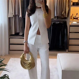 Purpdrank  Office Waistcoat y2k Clothes Women Solid Color Round Neck Single Breasted Sleeveless Suit Vest Elegant Tops Streetwear