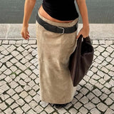 Purpdrank  Vintage Low Waist Solid All Match Slight Strech A-line Floor-Length Skirts