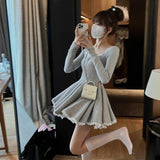 Purpdrank - High Waist Mini Dress Women Long Sleeve Fall Sexy Girls Casual Simple Ball Gown Ins Fashion All-match Vestidos Mujer Sweet Young