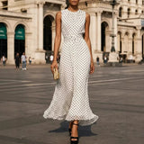Purpdrank  Elegant Polka Dot Long Dress Women Summer Fashion Sleeveless O-neck Maxi Dresses Casual