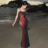 Purpdrank  Pure Desire Sexy Black Printed Strap Dress for Women Summer Dress Waist-Cinching Slim Fit Bodycon Long Dress