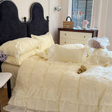 Purpdrank  Cotton Princess Bedding Sets Queen Butterflies Embroidered Chiffon Lace Elegant Soft Flat Sheet With Pillowcases 4PCS