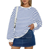 Purpdrank  Women's Oversized Casual Striped Guard Top Autumn Winter New Style Europe And US Fashion Loose Fit Sweatshirt