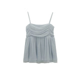 Purpdrank   French Sweet Pure Desire High Waist Slimming Mesh Pleated Strap Vest Women's Sleeveless Top Summer New Style Commute Style