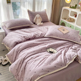 Purpdrank  Knitted Class A Soft Bedding Set Washed Cotton Bed Sheet Queen King Size Duvet Set Flower Comforter Set Pillowcase Bed Linens