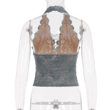 Purpdrank  Sexy Lace Bandage Halter Tops Slim Solid Backless Sleeveless Tank Tops Women Summer Fashion Streetwear Ladies Holiday Tops