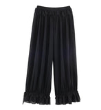Purpdrank  Spring Summer Black Chiffon Lantern Pants Women Spliced Lace Elastic Waist Ruffles Cuff Long Loose Trousers Full Length Bottom