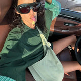 Purpdrank  Autumn 2025 Women's Loose Knitted Long Sleeve Shirt T-Shirt Color Block Design Crew Neck Base Shirt Sleeve Cross-Border Fashion