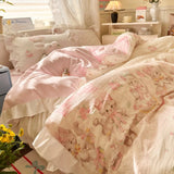 Purpdrank  Princess French Style Bedding Set For Adults Kid Flat Fitted Sheet Set With Pillowcases King Queen Full Bedroom Decor Bedclothes