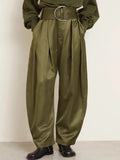 Purpdrank  Women Shiny Army Green Capris Pants High Waist Trousers Office Work Lady Full Length Autumn Bottoms Capris 2026 Spring Summer