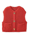Purpdrank  Button Casual Retro Cropped Sweater Vest Women 2025 Summer Fall Fashion V-Neck Sleeveless Coarse Yarn Knitted Tops Female Jumper