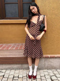 Purpdrank  Polka Dot Print 3-Piece Set Women Scarf+V-Neck Camisole+Irregular Mid Skirts Matching High Street Sweet Elegant Suit