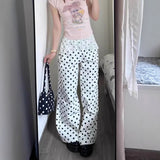 Purpdrank  American Retro Polka Dot Wide Leg Casual Pants Women's Autumn New Style Spicy Girl Lazy Loose Fit Long Trousers