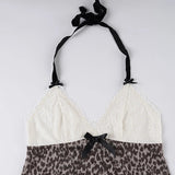 Purpdrank  Sweet Patchwork Leopard Print Halter Top See Through Sexy Slim Lace Trim Camis Tops Women Summer Fashion Streetwear Lady