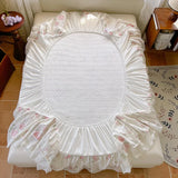 Purpdrank  100% Cotton Korean princess style Floral Lace Ruffles Bedding Set Duvet Cover Set Quilted Bed Skirt Fitted Sheet Pillowcases