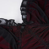 Purpdrank  Gothic Black Bow Spaghetti Strap Dress Women Fashion Ruched V Neck Sleeveless Mesh Patchwork A Line Mini Dress Clubwear