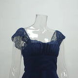 Purpdrank  Spring and Summer Dress Temperament Short Square Neck Suspender Skirt
