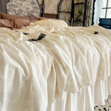 Purpdrank  100% Cotton Vintage French Pleated Lace Ruffles Bow Princess Bedding Set Duvet Cover Set Bed Skirt Bedspread Pillowcases