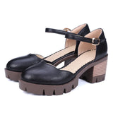 Purpdrank  Retro Women chunky Heel sandals brown square heels ankle strap plaltform comfort ladies shoes pumps