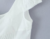 Purpdrank  White Embroidery Hollow Out Dot Short Sleeve Tank Women Open Through Buttons Pleated Front Slim fit Tank Top Crop Tops