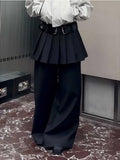 Purpdrank  Black fart curtain pleated skirt fake two pieces pants women autumn and winter design sense retro layered wide leg pants