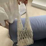 Purpdrank  New Bead Shoulder Bag Hollow Out Large Capacity Cosmetic Bag Handmade Lunch Bag Girl