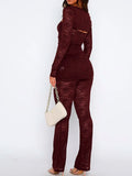 Purpdrank  Sexy Sheer Lace Womens Four Pieces Pant Sets 2025 Fashion Long Sleeve Cropped Cardigan with Tube Tops and Flare Pants Underwear