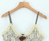 Purpdrank  Highstreet 2 pieces 1 Set Camisole Women 3D Flower Wood ears Lace V neck Skinny Tank Tops Cool Girl Sexy Slim Crop Top