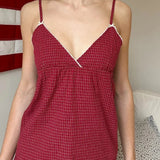 Purpdrank  Women's Fairy Plaid Print Cami Tops  V Neck Slips Vests Aesthetic Hotsweet Backless Camisole Y2k Clothes