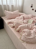 Purpdrank   Pink Polka Dot Lace Waed Cotton Bedding Set Tee Piece Pure Cotton Student Duvet Cover Cotton Quilt Cover All Cotton eet