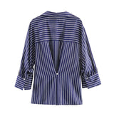 Purpdrank   Spring New Versatile Casual Simple Seven-quarter Sleeve Striped Shirt