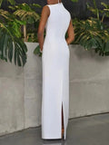 Purpdrank  Women's Fashion Shiny Back-Split X-shape Party Dress Summer Sleeveless Contrast Color Elegant Evening Maxi Dresses