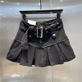 Purpdrank  Summer Girly Feeling High-waisted Denim Skirt Fashion Spice Skirt Europe The United States Women's Group Anti-go Pleated Skirt