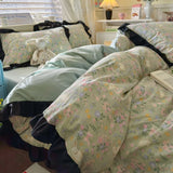 Purpdrank  Princess French Style Bedding Set For Adults Kid Flat Fitted Sheet Set With Pillowcases King Queen Full Bedroom Decor Bedclothes