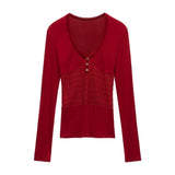 Purpdrank  Y2k Aesthetics Hollow Out Sexy Fairy T-shirt Autumn Harajuku Bodycon Button Tops Streetwear Knitted Patchwork Grunge Tees