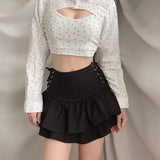 Purpdrank  Side Bandage Slim Fit High Waist Mini Skirt Cascading Ruffles Patchwork A-line Skirts Summer New Hottie 2000s Y2k Faldas Mujer