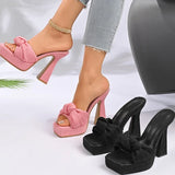 Purpdrank  Fashion Bow-Knot Thick Sole Slides Women New Style Square Toe High Heel Slippers Female Summer Plus Size Slip On Sandals Mujer