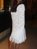 Purpdrank  Sexy White Lace Flare Sleeve Bodycon Dress Women Fashion O Neck Hollow Out Slim Fit Club Party Mini Dress Trendy Hot Girl