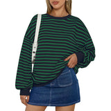 Purpdrank  Women's Oversized Casual Striped Guard Top Autumn Winter New Style Europe And US Fashion Loose Fit Sweatshirt