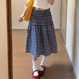 Purpdrank  2 style wears Retro French Blue Gingham Plaid Print Sling Dress Sexy Elastic Body Summer Woman Dresses Strapless Holiday Robe