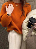 Purpdrank  Knit Sweater Women's Tops Long Sleeves Crew Neck Pullover Oversized Loose Plain Jumper Casual Stylish Autumn Winter Outfit