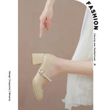Purpdrank  Branded Pumps 2025 Lolita Shoes Chunky Sandals Gold  Heels All-Match Shallow Mouth Square Toe Slip On Clogs for Women Fashion Sp