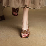 Purpdrank  new Summer Women Sandals Sheep Suede Leather Women Shoes Open Toe Ankle Strap Shoes Square Toe Thin Heel Sandals