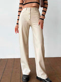 Purpdrank  Black PU Faux Leather Pants for Women 2025 Fashion Autumn Winter High Waist Button Fly Casual Straight Trouser Female Pantalones