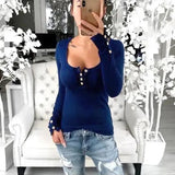 Purpdrank  Spring Elegant Women Corset Skinny Shirt Top New Chic Long Sleeve U Neck Button Slim Ribbed Stretchy T-shirt Streetwear