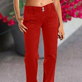 Purpdrank  Women's Fashion Denim Trousers Straight-Leg Double Button Detail Style Women's Clothing