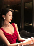 Purpdrank  Elegant Red 2025 Sexy Long Dress Women Summer Sleeveless V-neck Backless Dress Fashionable Evening Party Tight Straight Skirt