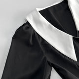 Purpdrank  Romantic Sweet College Style Fashion Color Matching Lapel Retro Button Polka Dot A Word Dress Women's Clothing Niche Temperament