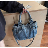 Purpdrank   Fashion Washed Denim Tote Bag Women Simple Large Capacity Shoulder Bag Ladies Daily Casual Versatile Handheld Crossbody Bag