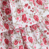 Purpdrank  Women Sexy Flower Print Cross Bandage Off Shoulder Dress Fold Elastic Back 3 layer Wood Ears Ruffles Hem Cake Mini Holiday Robe